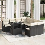 Ensemble de 9 pièces de canapés jardin avec coussins poly rattan noir