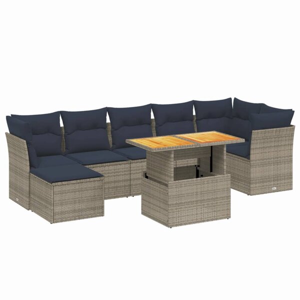 vidaXL Salon de jardin 8 Pièces avec coussins gris résine tressée