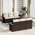 vidaXL Ensemble de Canapés de Jardin 7 Pièces avec Coussins Marron Poly Rattan