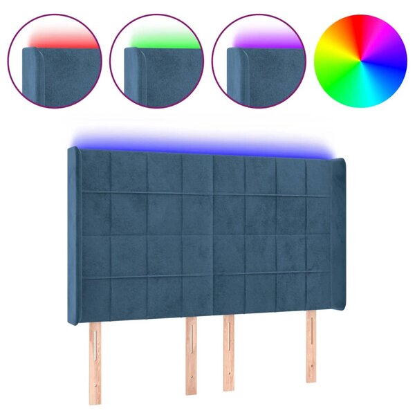 vidaXL Tête de lit à LED Bleu foncé 147x16x118/128 cm Velours