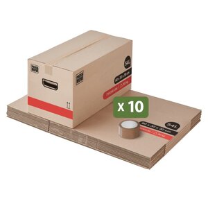 Pack and Move - Lot 10 Cartons Déménagement Premium - 60 X 30 X 30 - Extrême Résistance 25KG - Réutilisable - Poignées Renforcées - 1 Adhésif Offert