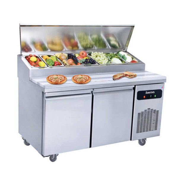 Table à pizza réfrigérée salad'bar marbre 2 portes - 7 bacs gn 1/3 -  - 2pleine x800x850mm