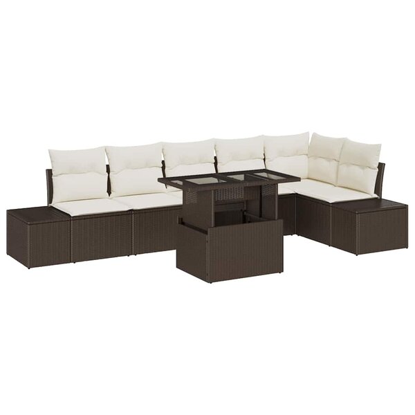 vidaXL Ensemble de canapé de jardin 7 Pièces Marron Poly rotin