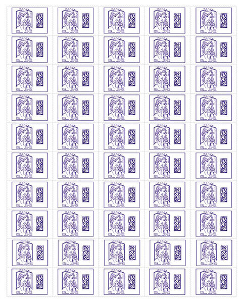 Feuille de 50 timbres Marianne - Monde