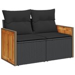 Ensemble de Canapé de Jardin de 8 Pièces avec Coussins Noir en Rotin Poly Acacia