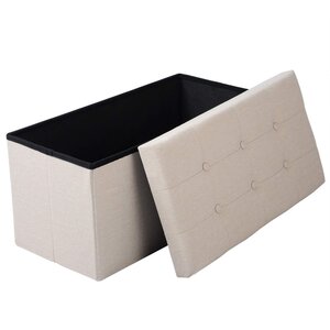 Tabouret en lin coffre de rangement couvercle amovible blanc crème 19_0000434