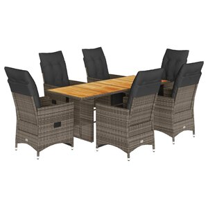 vidaXL Ensemble de bistro de jardin 7 Pièces coussins gris poly rotin