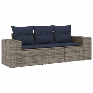 vidaXL Salon de jardin avec coussins 3 Pièces gris résine tressée
