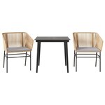 vidaXL Ensemble à manger jardin coussins 3Pièces marron poly rotin verre