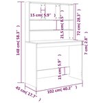 Bureau table poste de travail meuble d'ordinateur informatique étude et étagères brillant 102 x 45 x 148 cm bois ingénierie blanc 02_0023814