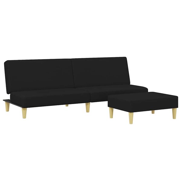 vidaXL Canapé-lit à 2 places avec repose-pied noir tissu