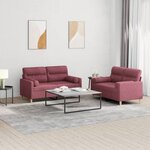 vidaXL Ensemble de canapés 2 Pièces avec coussins rouge bordeaux tissu
