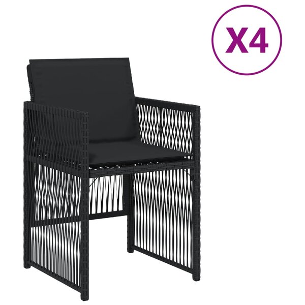 vidaXL Chaises de jardin lot de 4 avec coussins noir résine tressée
