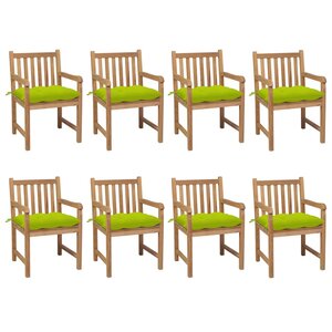 vidaXL Chaises de jardin lot de 8 avec coussins vert vif Teck solide