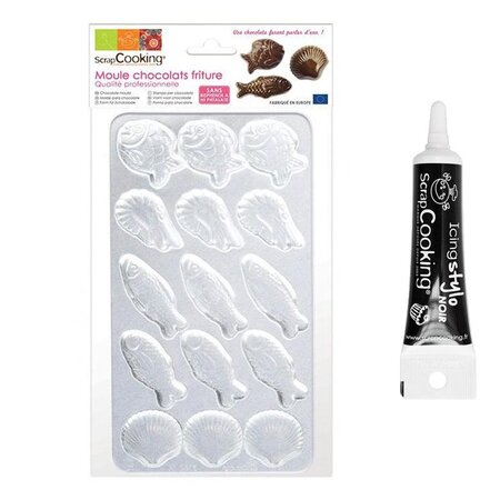 Moule rigide pour fritures en chocolat + Stylo glaçage noir