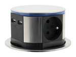 Bloc multiprise encastrable compact LED 3 prises 16A 2P+T & 2x USB - Finition Inox - Otio