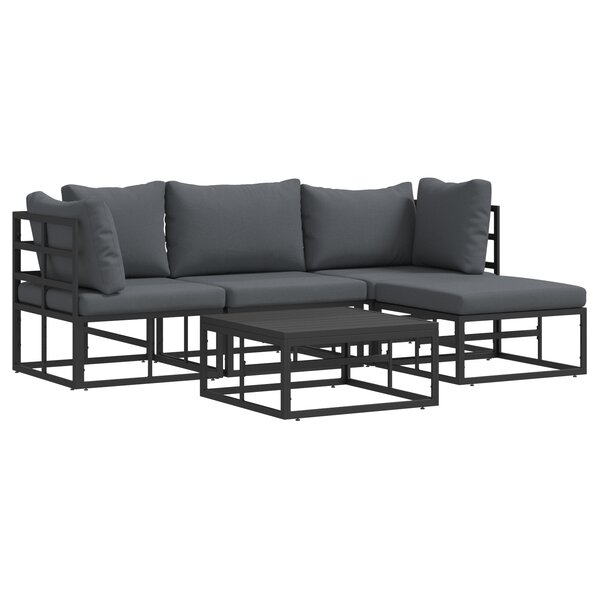 vidaXL Ensemble de canapé de jardin 5 Pièces Noir 213 x 141.5 x 71 cm