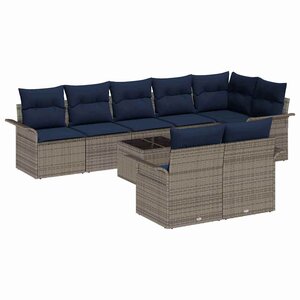 vidaXL Ensemble de canapé de jardin avec stockage 9 Pièces Gris polyrotin