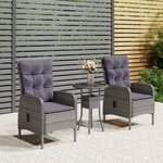 vidaXL Mobilier de bistro de jardin 3 Pièces Résine tressée Gris