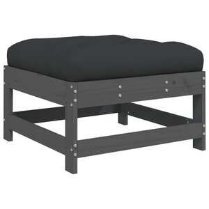 vidaXL Repose-pied de jardin avec coussin gris bois de pin massif