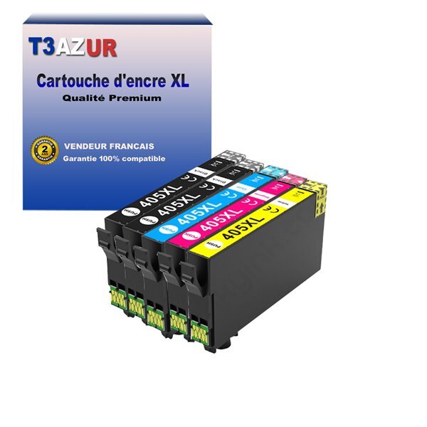 T3AZUR - 5 Cartouches compatibles avec Epson 405XL  pour Epson WorkForce WF-7840DTWf  WF-7310DTW  WF-7830DTW