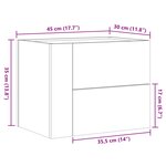 vidaXL Table de chevet murale gris béton 45x30x35 cm