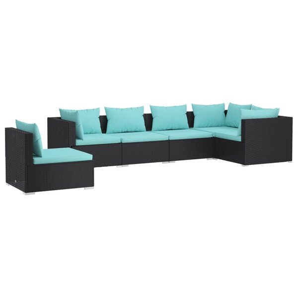 vidaXL Salon de jardin 6 Pièces avec coussins Résine tressée Noir