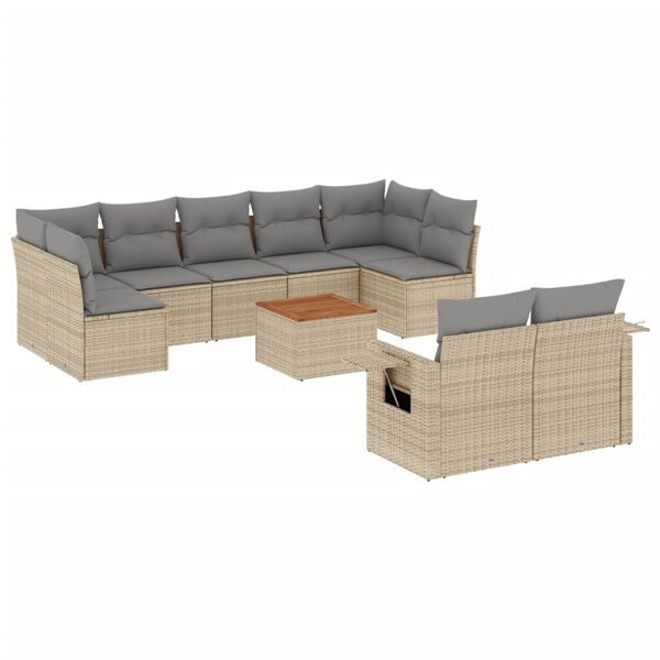vidaXL Salon de jardin et coussins 10 Pièces mélange beige résine tressée