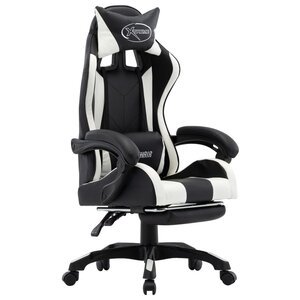 Chaise fauteuil siège pivotante de bureau informatique étude de jeux vidéo et repose-pied et similicuir blanc 02_0024222