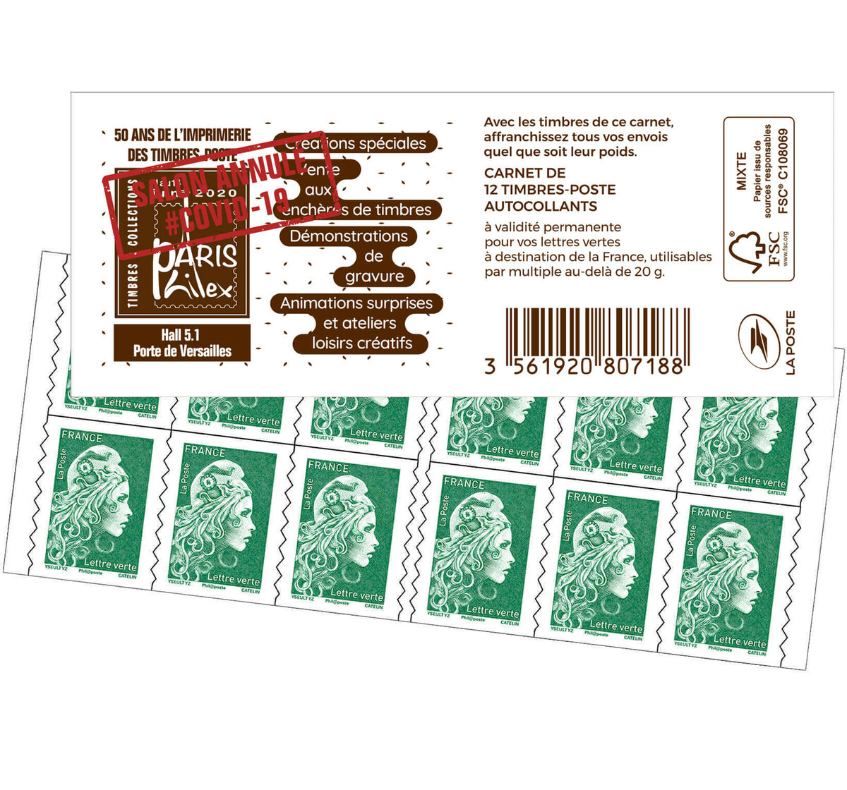 Marianne d´Yseult Digan Carnet de 12 timbres autoadhésifs pour lettre verte  jusqu´à 20g Demandes votre catalogue Philaposte La référence des amoureux  des beaux timbres Carnet Marianne l´engagée - Timbre de 2022