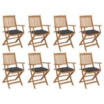 vidaXL Chaises pliables d'extérieur et coussins lot de 8 Bois d'acacia