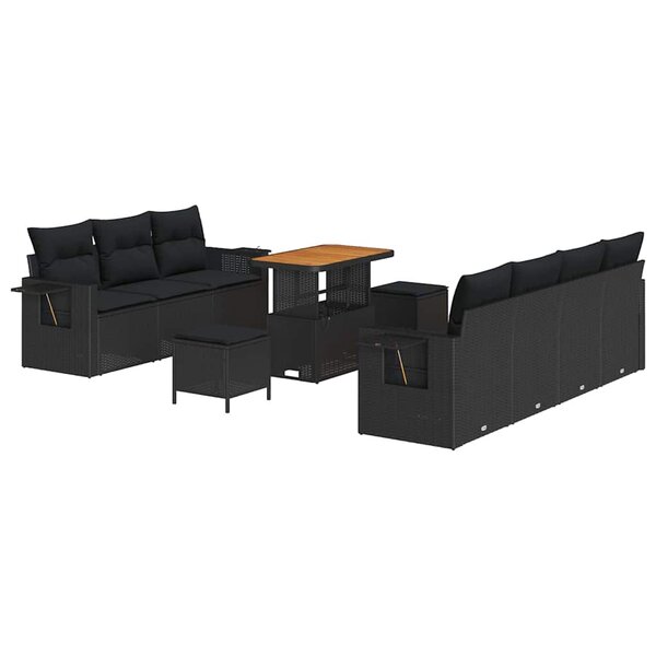 vidaXL Ensemble de canapé de jardin 10 Pièces Noir polyrotin