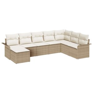 vidaXL Ensemble de canapé de jardin avec coussin 8 Pièces Beige polyrotin