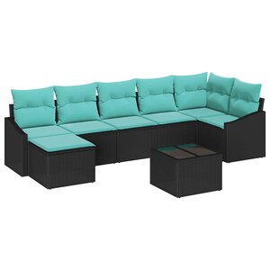 vidaXL Ensemble de Canapés avec coussin 8 Pièces Noir polyrotin
