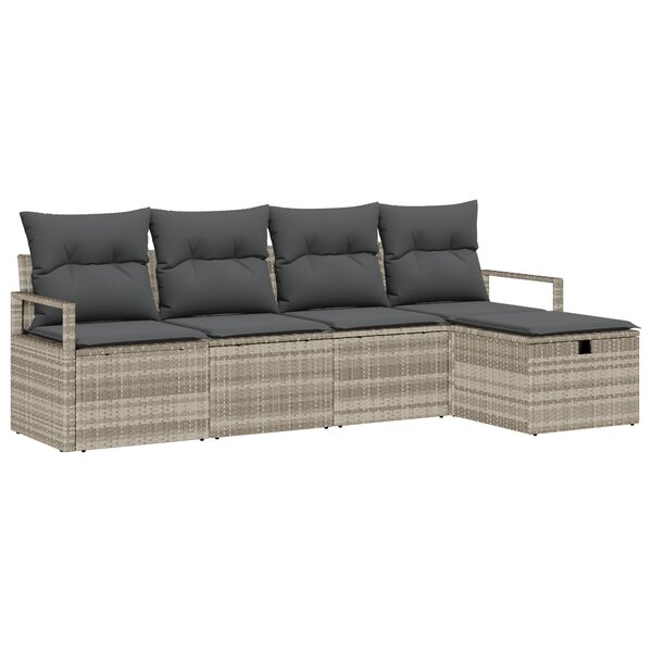 vidaXL Ensemble de salon de jardin 5 pièces avec coussins gris clair en poly rotin