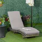 Bain de soleil transat grand confort - dossier inclinable 5 positions roulettes - matelas déhoussable inclus - résine tressée grise