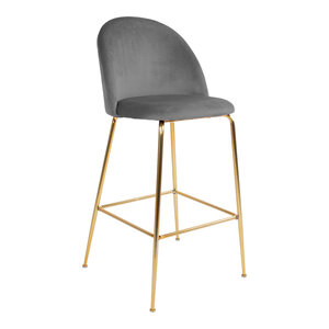 2 chaises de bar en velours gris avec pieds noirs