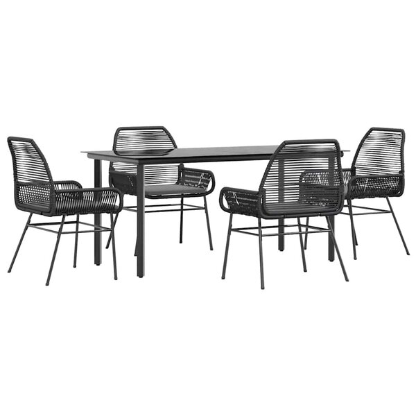 vidaXL Ensemble à manger de jardin et coussins 5 Pièces noir rotin verre