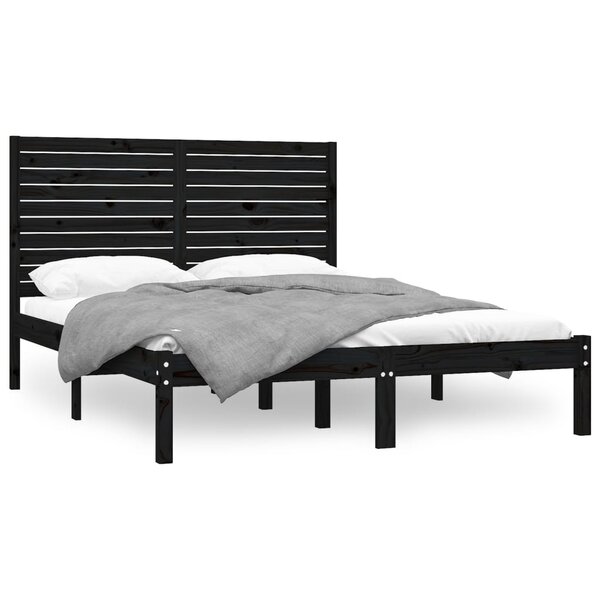 vidaXL Cadre de lit Noir Bois massif 150x200 cm Très grand