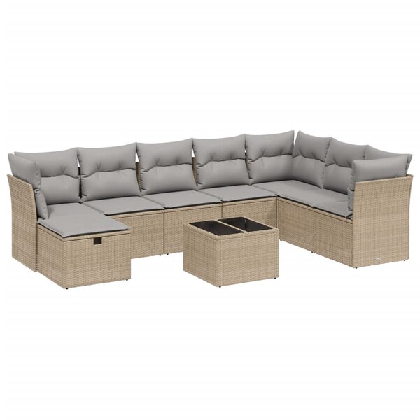 vidaXL Salon de jardin avec coussins 9Pièces mélange beige résine tressée