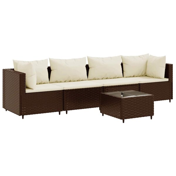 vidaXL Salon de jardin 5 Pièces avec coussins Marron Résine tressée