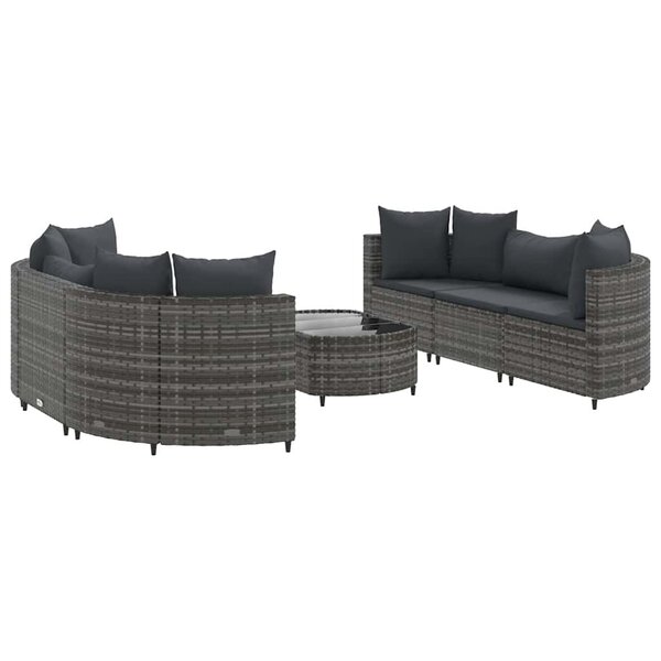 vidaXL Salon de jardin avec coussins 7 Pièces gris résine tressée