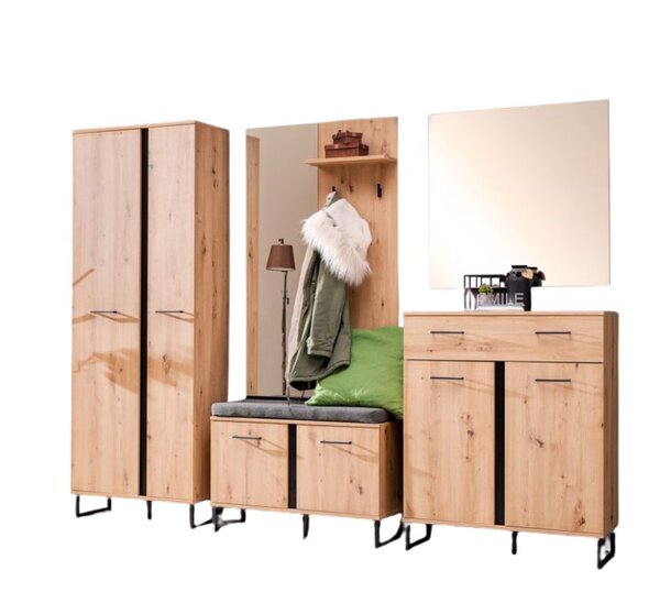Ensemble meuble d'entrée - armoire  banc  panneau mural - 5pieces
