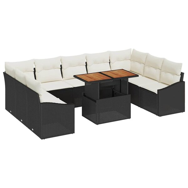 vidaXL Ensemble de salle à manger pour jardin 10 Pièces Noir  Crème