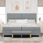 vidaXL Lit box spring avec matelas et banc gris clair 200x200 cm tissu