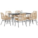 vidaXL Ensemble à manger jardin coussins 7Pièces marron poly rotin verre