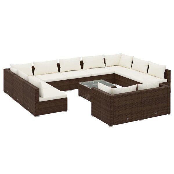 vidaXL Salon de jardin 12 Pièces avec coussins Marron Résine tressée