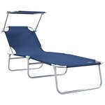 vidaXL Ensemble de Transats Pliants 2 Pièces avec Auvent en Tissu Oxford Bleu 600D