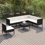 vidaXL Salon de jardin 8 Pièces avec coussins résine tressée noir
