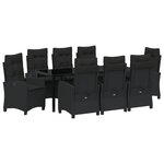 vidaXL Set de salle à manger de jardin de 9 pièces avec coussins - Poly Rattan noir